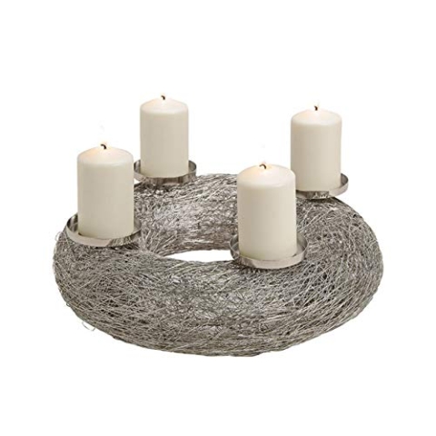 Belladecora 1x Adventskranz, Kerzenhalter aus Metall Silber (B/H/T) 42x13x42cm