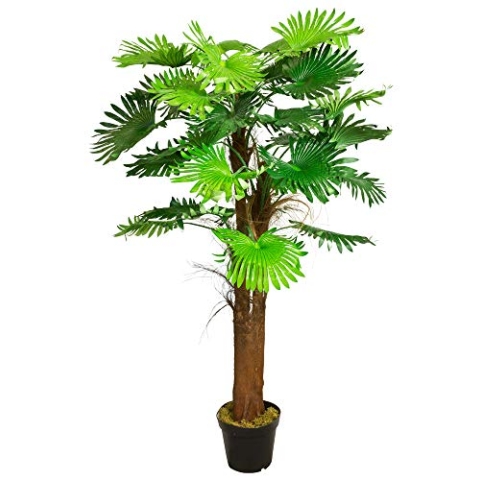 Künstliche Palme Pflanze Kunstpflanze Palmbaum Fächerpalme Deko Zimmerpflanze Kunstbaum künstlich im Kunststofftopf Plastikpflanze 180 cm Decovego