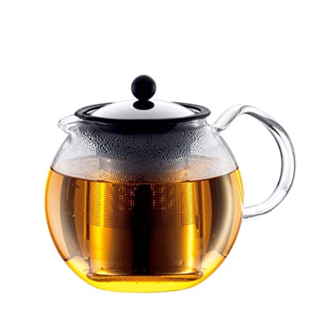 Bodum 1801-16 assam Teebereiter (French Press System, Permanent Edelstahlfilter, Glasgriff), 1,0 liters glänzend