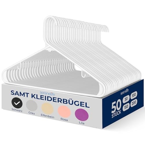 SereneLife Kleiderbügel Kunststoff, Kleiderhaken Weiss 50 Stück, Bügel, Clothes Hanger- Platzsparend & rutschfest, 42cm lang, Coat Hanger- für Hemden, Hosen & Kleider, Stabil aus Plastic, Langlebig