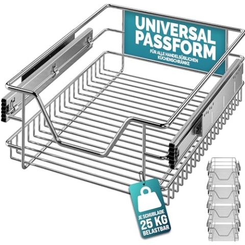 Casaria® 4x Teleskopschublade Schrankauszug Küche Schublade 40cm 25kg Belastbar Verchromt Korbauszug mit Zubehör Haushalt Küchenschrank Kleiderschrank