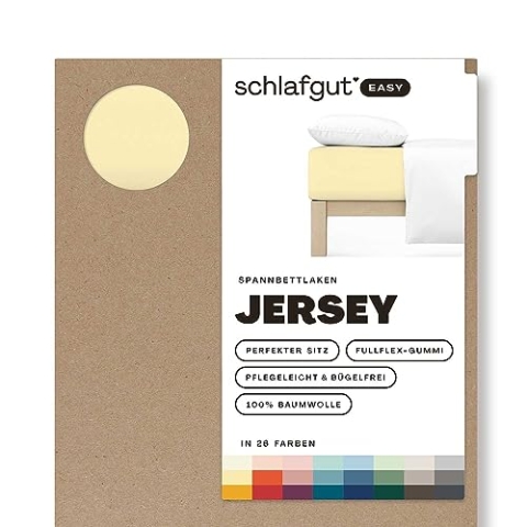 Schlafgut Easy Jersey Spannbettlaken 180x200 bis 200x200 Yellow Mid, Spannbetttuch aus 100% Baumwolle