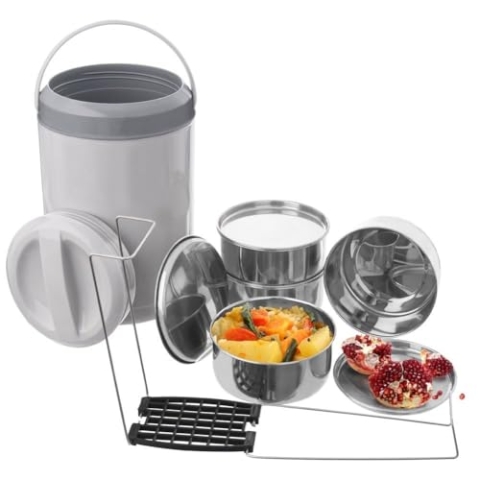 Orion Froup Thermo-Lunchbox aus Edelstahl | Tragbarer Lebensmittelbehälter Mehrzweck-Kochgeschirr | Camping-Kochgeschirr Thermobehälter Größe 4-stufig 4x800 ml