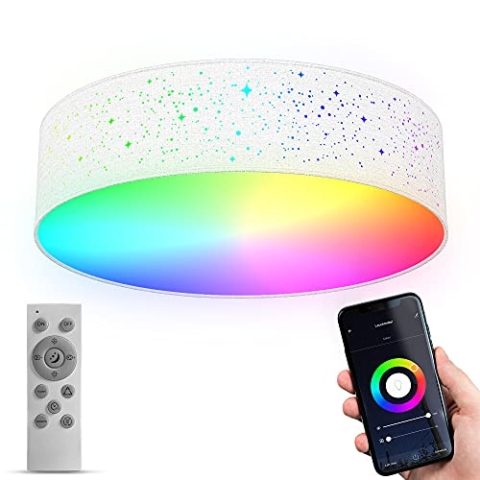 B.K.Licht - Smart Home LED Deckenlampe mit App- und Sprachsteuerung, einstellbar von warmweiß bis kaltweiß, buntes RGB Licht, Lampe,LED Deckenleuchte, Wohnzimmerlampe, 39x12 cm, Weiß