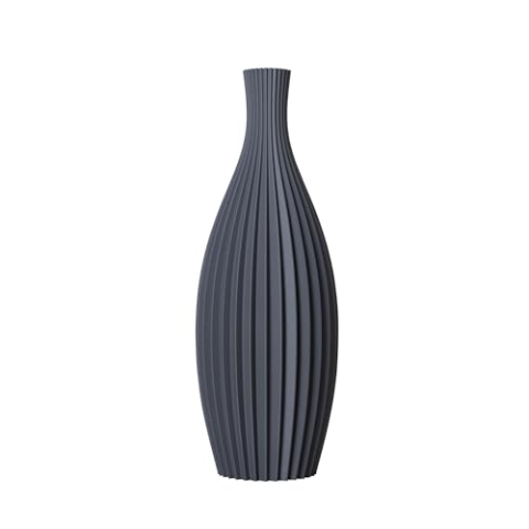 SLIMPRINT Vase Rose, Matt Grau, 21,3 x 16,7 x 60 cm, Halbrunde Dekovase für Trockenblumen und Pampasgras, Recycelter Biokunststoff