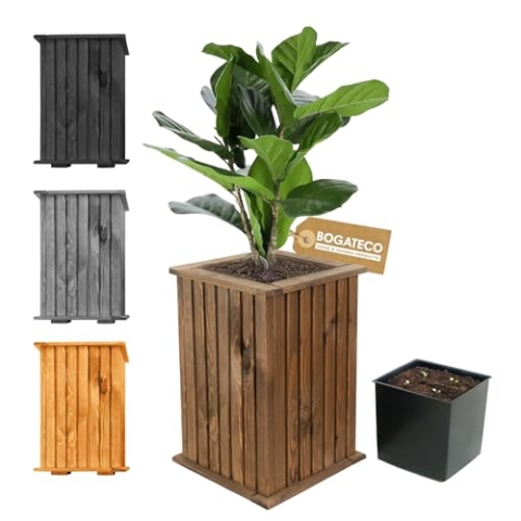 BOGATECO Blumenkasten aus Holz | Pflanzkasten | Blumentopf 40 x 25 x 25cm | Kräutertopf für zu Hause Garten Balkon Terrasse | Topf mit Kunststoffeinsatz | Imprägniert | Dark Brown