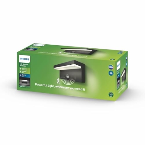 Philips Bustan LED Outdoor Wandleuchte (9 W), wetterfeste Außenleuchte mit Bewegungssensor und kaltweißer, dimmbarer LED Beleuchtung, anthrazit, Tageslichtweiß