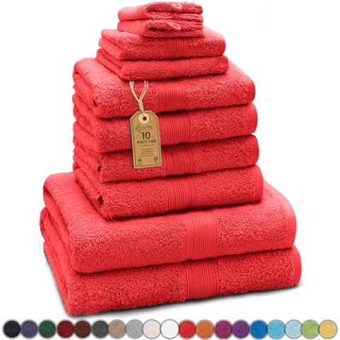GREEN MARK Textilien 10 TLG. FROTTIER Handtuch-Set mit verschiedenen Größen 4X Handtücher, 2X Duschtücher, 2X Gästetücher, 2X Waschhandschuhe | Farbe: Rot | Premium Qualität