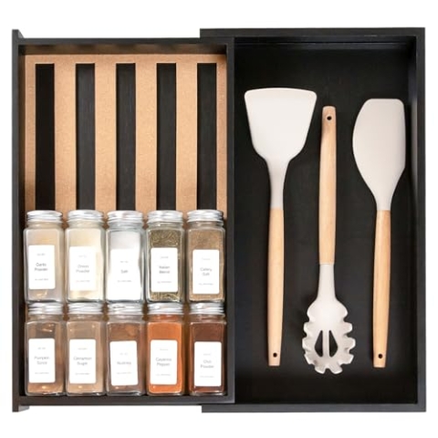 KitchenEdge Gewürzschubladen Organizer mit erweiterbarer Aufbewahrung, Platz für bis zu 15 Gewürzdosen (nicht im Lieferumfang enthalten), rutschfeste Füße, Küchenzubehöraufbewahrung, 100% nachhaltiges