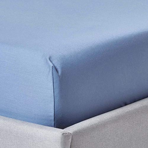 HOMESCAPES Luxus Spannbettlaken 120x190 cm blau, Satin-Spannbetttuch, 100% ägyptische Baumwolle, Bettlaken mit Gummizug Fadendichte 1000