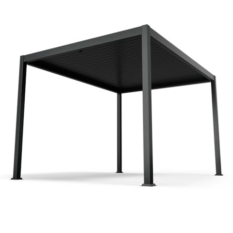 blumfeldt Pavillon 3x4, Wasserdicht Stabil Winterfest, Lamellendach aus Verzinktem Stahl, Pulverbeschichteter Aluminiumrahmen, Wetterfest, Schwarz, Für Garten & Terrasse
