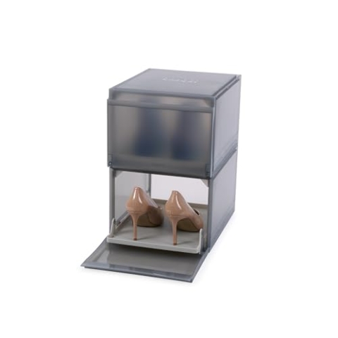 Joseph Joseph ShoeCase Premium Schuhaufbewahrungsbox, mit Klapptür, Staubdicht, Belüftet, Einfacher Aufbau, 2er-Pack, Grey