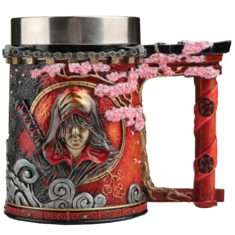 Nemesis Now Assassin's Creed Shadows Bierkrug, Harz, Orange, offizieller Assassin's Creed Bierkrug, herausnehmbarer Edelstahleinsatz, aus feinstem Harz gegossen, fachmännisch handbemalt