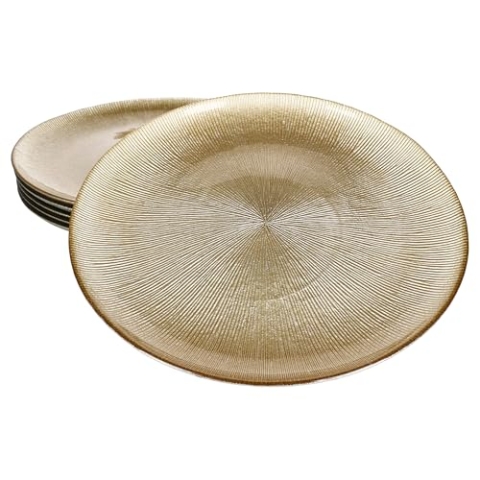 MamboCat 6er Set Kairo Gold Speiseteller I elegante Glas-Essteller mit goldenem Relief für 6 Personen I Hauptmahlzeit, Vorspeisenplatte