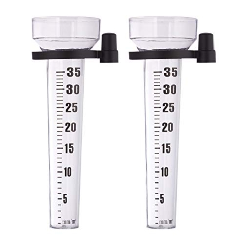 20 x Regenmesser im Set, mit Halter, Niederschlagsmesser Garten, große Anzeige 35 mm/m², Kunststoff, transparent