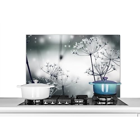 KitchenYeah© Küchenrückwand Platte Spritzschutz Küche Deko Aluminium Platte Wandschutz Küchen Zubehör WandverkleidungBlumen - Natur - Schwarz und weiß - Fotografie - 80x55 cm
