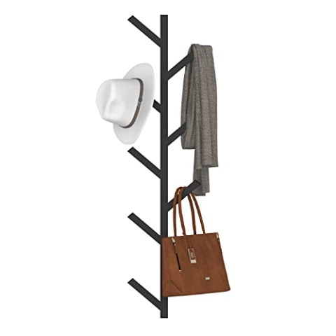 VEDECASA Wandgarderobe & Hutablage, schwarz, Metall, Wandgarderobe, Baumform, Kleiderbügel für Baseballmützen, Mäntel, Hüte, Taschen, Regenschirm, einfach zu montieren
