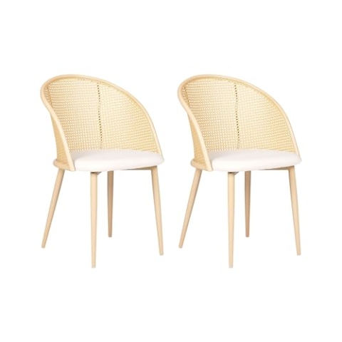 Beliani Esszimmerstuhl 2er Set Metall beige Creme/Holzoptik Wiener-Geflecht Cornell