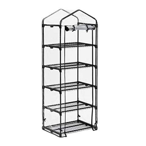 Relaxdays Gewächshaus Balkon, PVC-Folie, Eisen, HxBxT: 192 x 69 x 50 cm, Foliengewächshaus 5 Ebenen, schwarz/transparent
