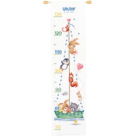 Vervaco Gezählter Kreuzstich Stickpackungen Stickset Baby Geburt Unser Größtes Abenteuer Wanddekoration Handarbeit Set für Erwachsene Kreatives Handwerk ca. 18 x 70 cm Geburt Geschenk Hausdeko