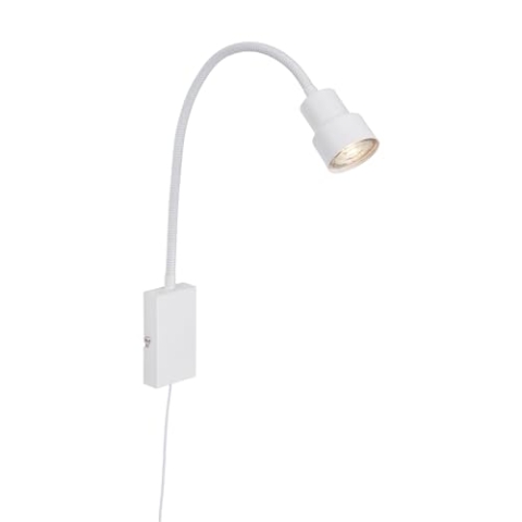 BRILONER Leuchten - Bettleuchte, Wandleuchte, Leselampe inkl. Flexarm, An-/Ausschalter via Touchfunktion, 1x LED/GU10, 5 Watt, 400 Lumen, 3.000 Kelvin, Metall, Weiß, 2085-016