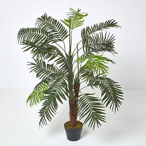 Homescapes Grüne Kunstpalme 120 cm groß, Kleiner Kunstbaum Palme, Tropische Kunstpflanzen wie echt, künstlicher Palmenbaum im Topf