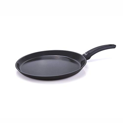Berndes Pfanne mit flachem Rand für Crêpes und mehr 28 cm, Induktionsgeeignet, Aluminium, schwarz, 011289, Antihaft, 49 x 30 x 9,5 cm
