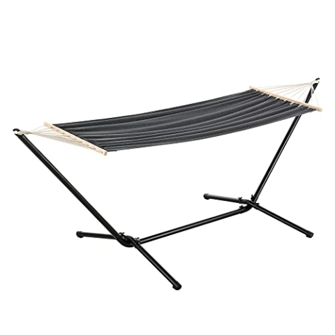 [en.casa] Hängematte Surte Hängeliege mit Gestell Hängeschaukel Liegefläche 200 x 100 cm Indoor Outdoor Belastbarkeit 120 kg Dunkelgrau