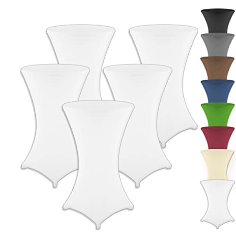 Gräfenstayn 5er-Set Stretch Stehtischhusse Diana mit Öko-Tex Siegel, Verstärkung im Fußbereich, in vielen Farben und Größen Ø60-65cm / Ø70-75cm / Ø80-85cm (Weiß, Ø60-65cm)