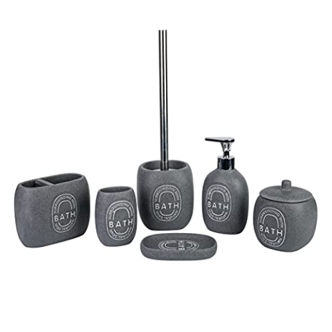 axentia Badezimmer-Set, Edelstahl, Chrom, Kunststoff, Polyresin, Grau/Weiß, 6-teilig