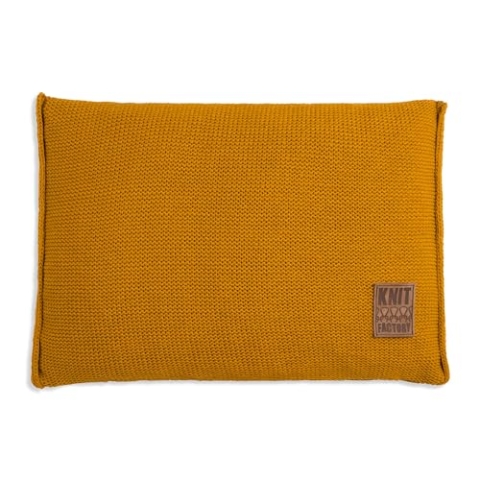 KNIT FACTORY - Uni Zierkissen - Rechteckige Sofa Kissen - Ocker - Gestrickter Dekokissen - Couchkissen - 60x40 cm - Kissenbezug mit Füllung und Bezug