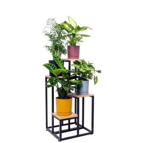STRADO Blumenständer Metall Pflanzenständer Pflanzenregal Indoor | Blumenhocker Pflanzenhocker Blumensäule Pflanzregal | Blumentopf Ständer mit 4 Etagen
