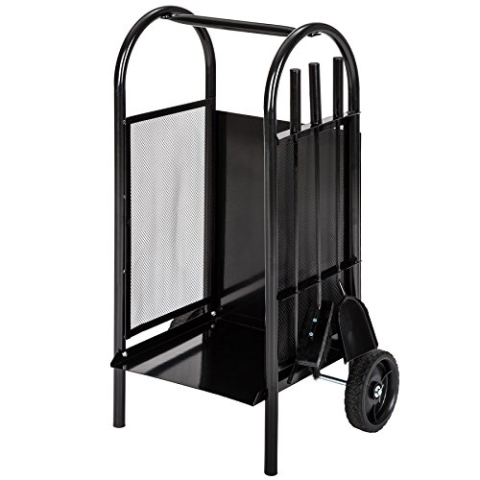 tectake® Kaminholzwagen mit Schaufel, Schürhaken und Besen