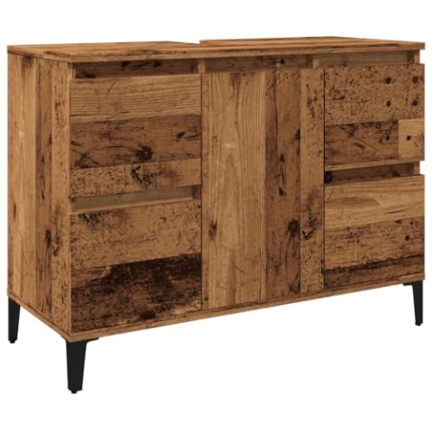 vidaXL Waschbeckenunterschrank, Waschtischunterschrank mit Stauraum, Unterschrank Metallbeine für Badezimmer, Badschrank Badezimmerschrank, Altholz-Optik Holzwerkstoff