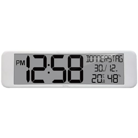 Technoline WS8120 - XXL Funkwanduhr digital, Temperatur- und Luftfeuchteanzeige, 44 cm, Weiß