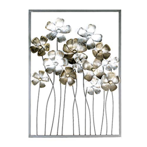 Casablanca - Wanddeko Fleurs Metall dunkelbrauner Rahmen Blüten antikbraun/Champagner