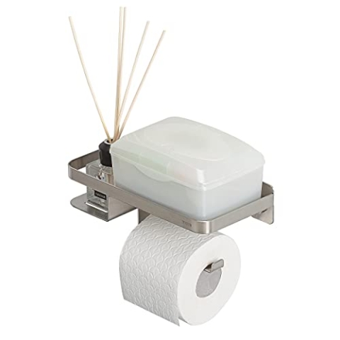 Tiger Caddy Toilettenpapierhalter mit Ablage, Toilettenrollenhalter mit Ablagefläche für Smartphone oder einer Box für feuchtes Toilettenpapier, Klopapierhalter zur Wandmontage, Edelstahl gebürstet