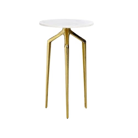 Beistelltisch Marmor weiß mit goldenen Füßen rund ø 30cm dreibeinig Modern Tilpa