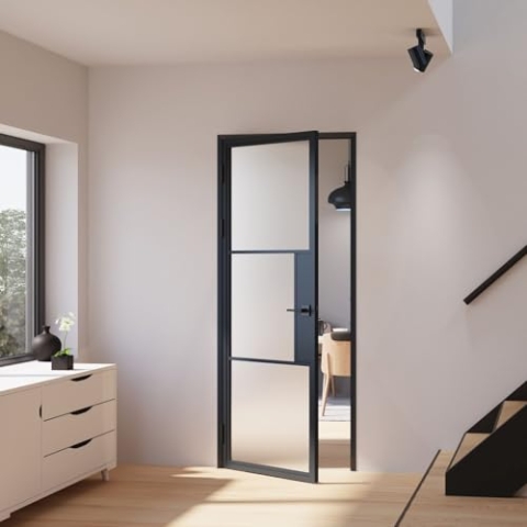 inova Glastür satiniert Komplettset 830x2115mm DIN Links Türschloss Drehtür mit Beschlag und Zarge