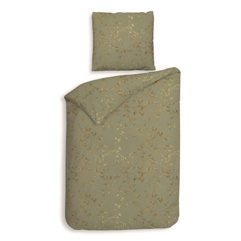 Heckett & Lane Flanell Bettwäsche 155x220 Adeline Green Blätter Zweige grün Gold