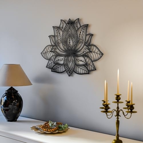 iwa concept 3D Mandala Metall Wanddekoration | Lotusblume Dekoration für Häuser | Schlafzimmer Metall Wandkunst | Büro Dekor | Wohnzimmer Dekor | Neujahrsgeschenk | (66.8 cm x 43.2 cm | 67 x 43 cm,