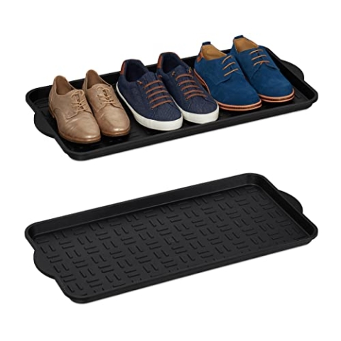 Relaxdays 8 x XL Schuhablage im Set, Abtropfschale mit erhöhtem Rand, für 3-4 Paare, Kunststoff, BxT: 75 x 36,5 cm, schwarz