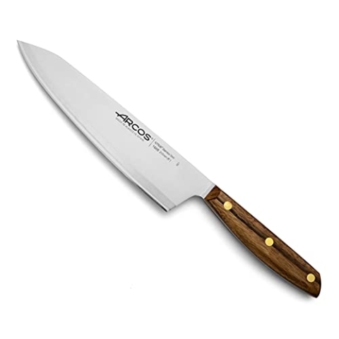 Arcos Chefmesser aus Edelstahl - Professionelles Küchenmesser zum Kochen, Griff aus 100% natürlichem Ovengkol-Holz FSC, Klinge 210 mm - Braun, Serie Nordika