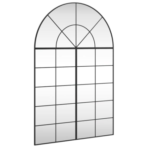 vidaXL Wandspiegel, Hängend Gewölbt Spiegel Badspiegel, Fensterspiegel für Badezimmer Wohnzimmer, Dekospiegel Flurspiegel, Schwarz Eisen