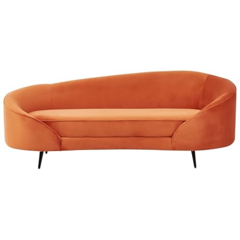 Beliani 3er Sofa Samt orange gebogen oval mit schwarzen Metallbeinen Retro Glam Savar