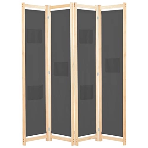 vidaXL Holz Raumteiler 4-TLG. Paravent Trennwand Umkleide Sichtschutz Spanische Wand Raumtrenner Stellwand Grau 160x170x4 cm Stoff Klappbar Platzsparend