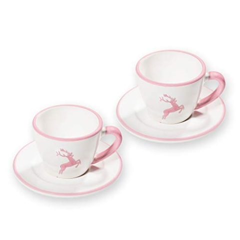 GMUNDNER KERAMIK Espresso für 2 Gourmet Kaffeeset Rosa Hirsch Geschirr, handgemacht in Österreich