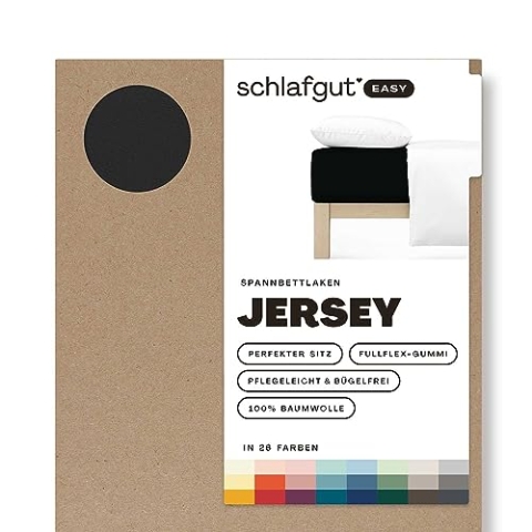 Schlafgut Easy Jersey Spannbettlaken 180x200 bis 200x200 Off-Black, Spannbetttuch aus 100% Baumwolle