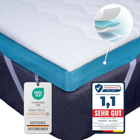 Komfortec Gel Topper 90x200 cm H3/H4, Matratzentopper für Boxspringbett, Oeko-TEX Zertifiziert, 7,5 cm Höhe, Aloe Vera Bezug