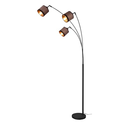 Reality Leuchten Stehleuchte Davos R41553041, Metall Schwarz matt, Schirme Stoff Taupe/Schwarz/goldfarbig, exkl. 3x E14